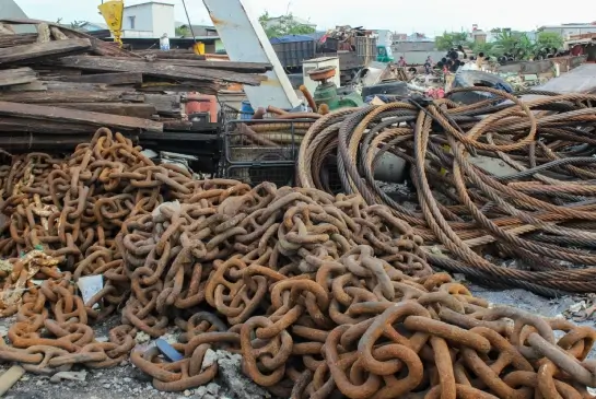 Heavy iron scrap cut and cleared from a Chennai site