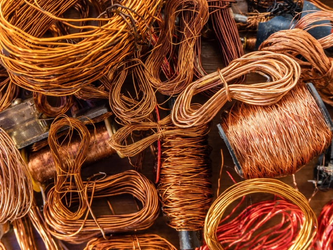 Copper cable scrap sorted by thickness before weighing