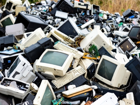 Old CRT televisions and monitors collected for e-waste recycling